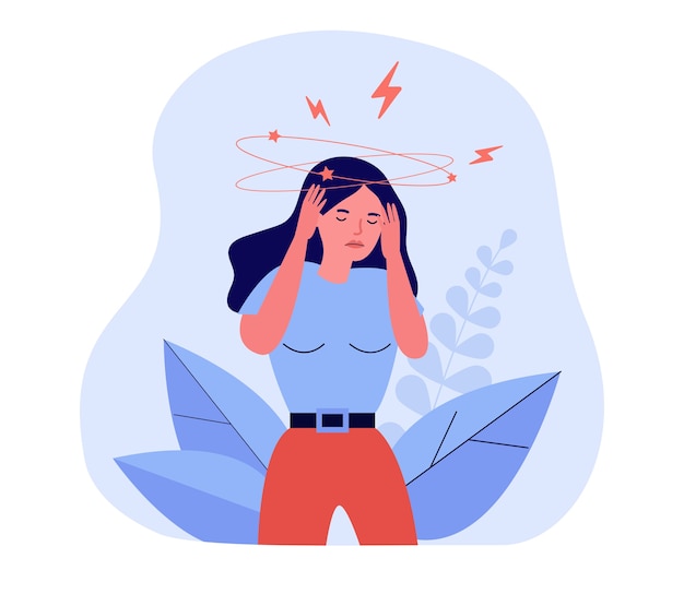 Woman feeling vertigo or dizzy illustration