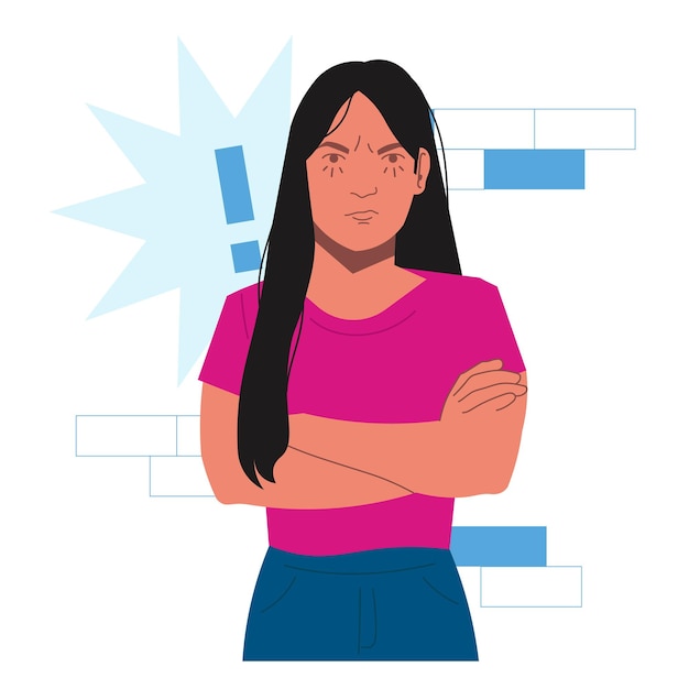 A woman feels angry in flat illustration