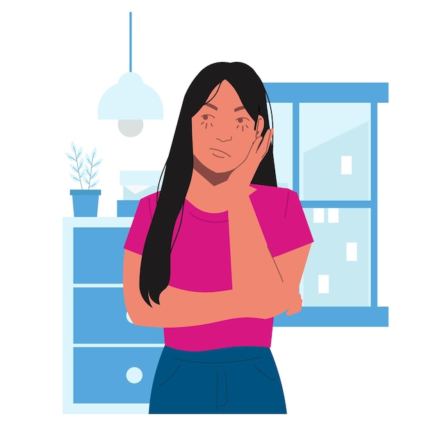 A woman feels confused in flat illustration