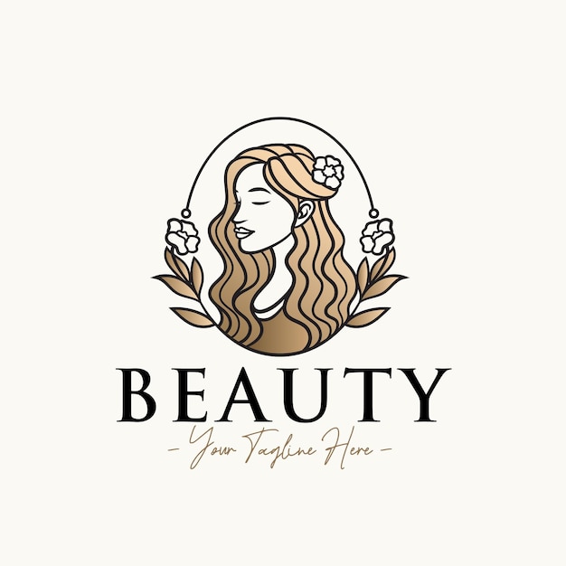 Woman feminine gold beauty logo design template