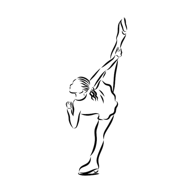 Woman figure skater sketch. black and white draw , white background