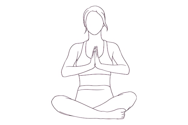 Woman in fitness suit doing yoga pose hand drawn style vector illustration