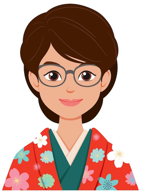 Woman in Floral Kimono with Glasses