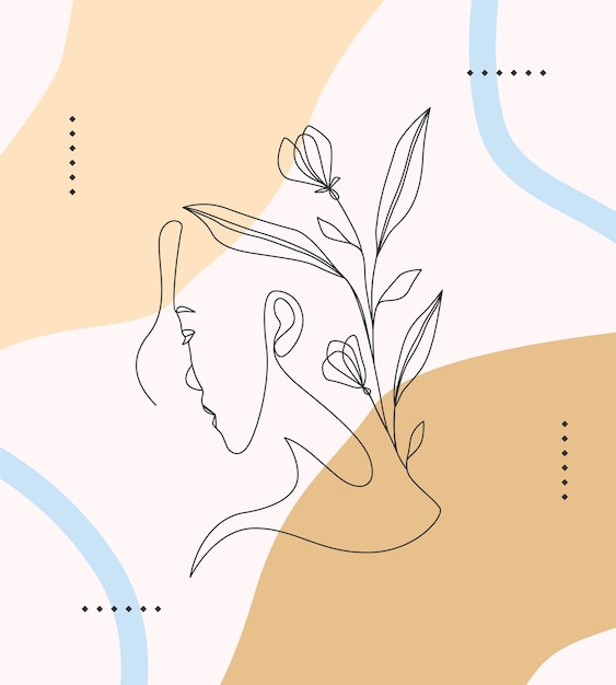 Woman and flower minimal hand design illustration one line drawing style line art