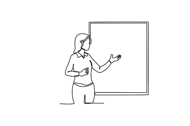 A woman focuses on a presentation in class Presentation oneline drawing