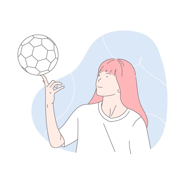 Woman football player with a ball  illustration