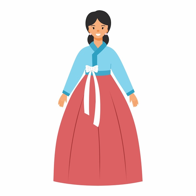 Woman from Asia Traditional Korean clothes Hanbok Vector character in cartoon style