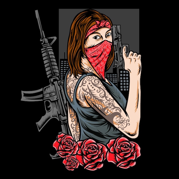 Woman gangster with guns vector illustration