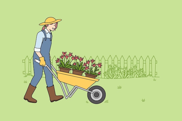 Woman gardener working in home garden