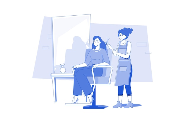 Vector woman getting her hair cut at the beauty salon