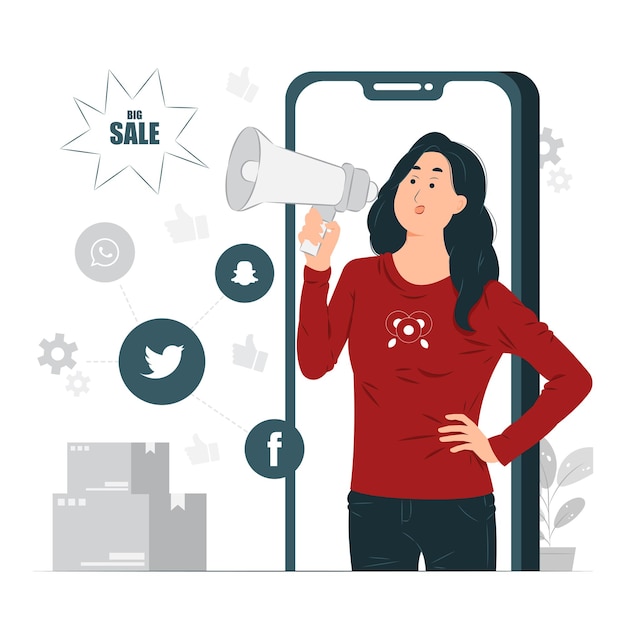 A Woman, a girl, Female influencer doing Mobile marketing concept illustration