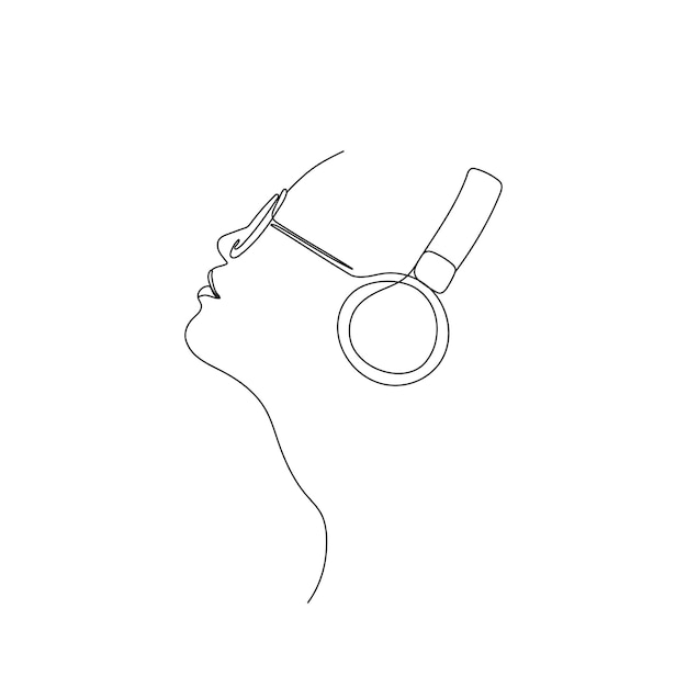 Woman, girl listening to music with headphones. One line drawing. Hand drawn vector illustration.