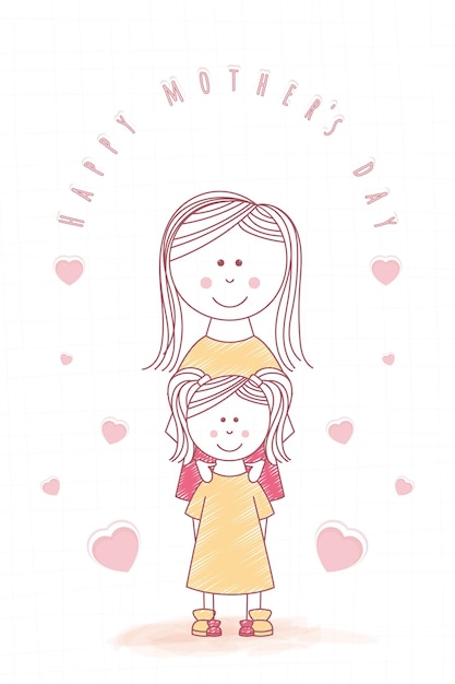 Woman and girl Mother and daugther Happy mothers day card Vector