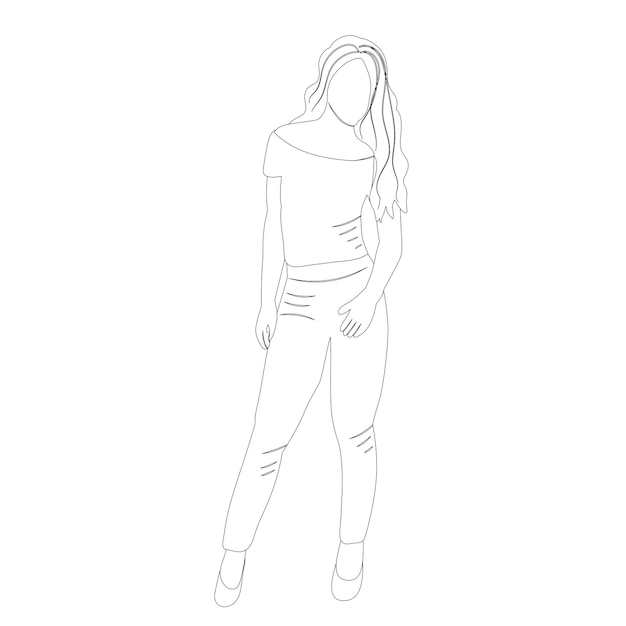 Woman girl outline sketch on white background