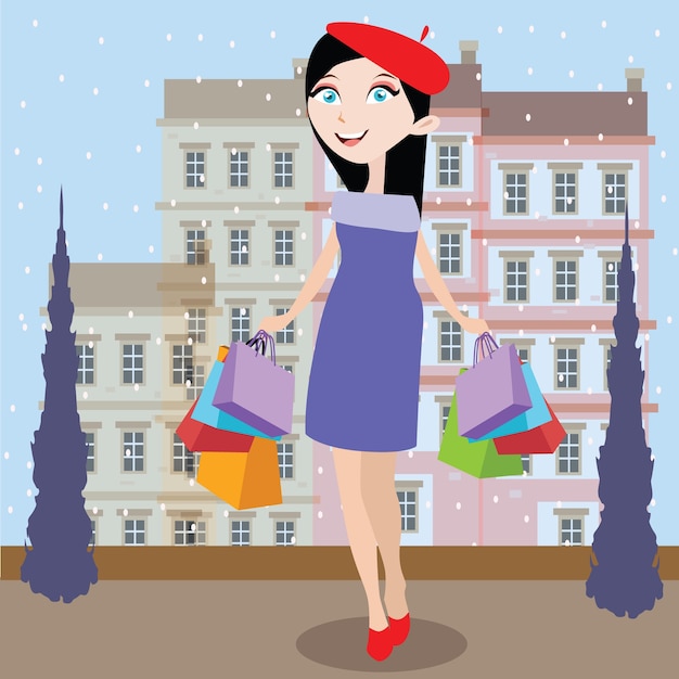 Vector woman girl shopping sale store discount 