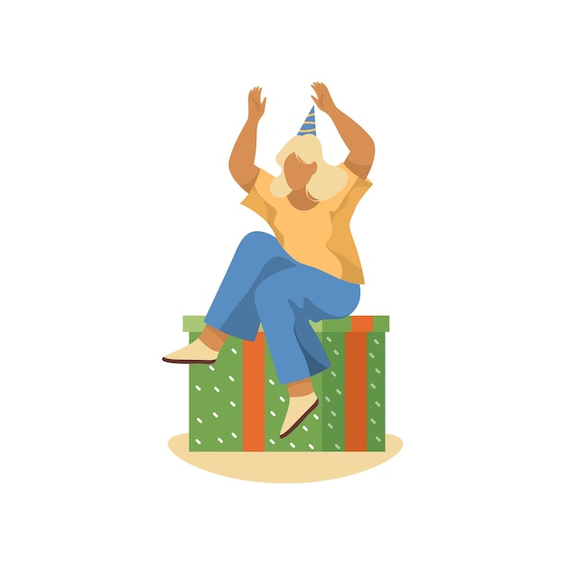 Woman or girl sits on a gift box vector clipart