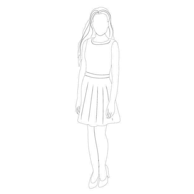 Woman girl sketch on white background isolated