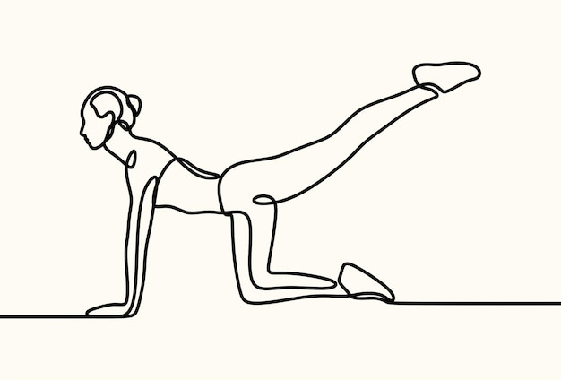 Woman girl do yoga pose activity oneline continuous line art