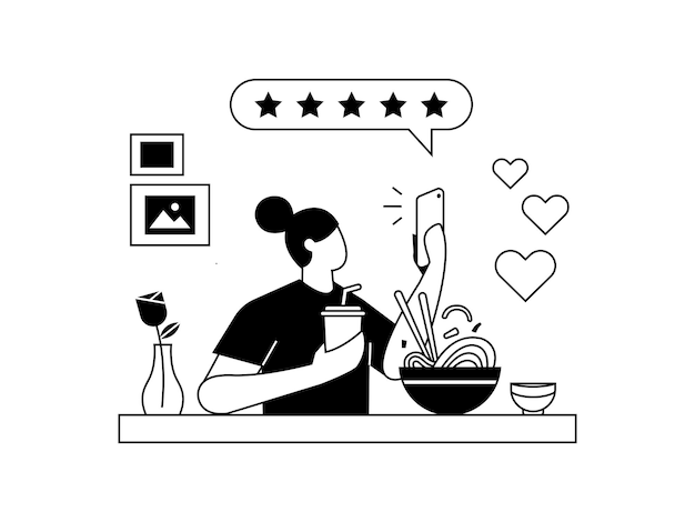 Vector woman giving food review illustration