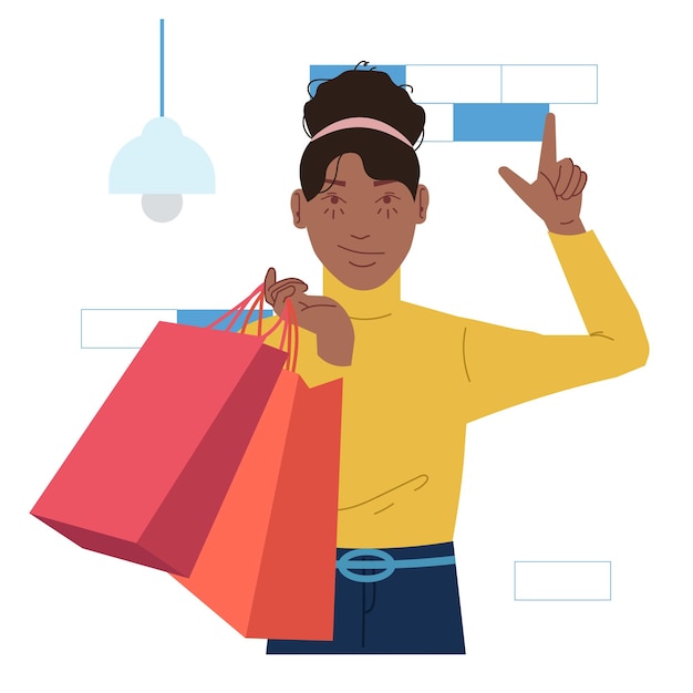 Woman go shopping in flat illustration