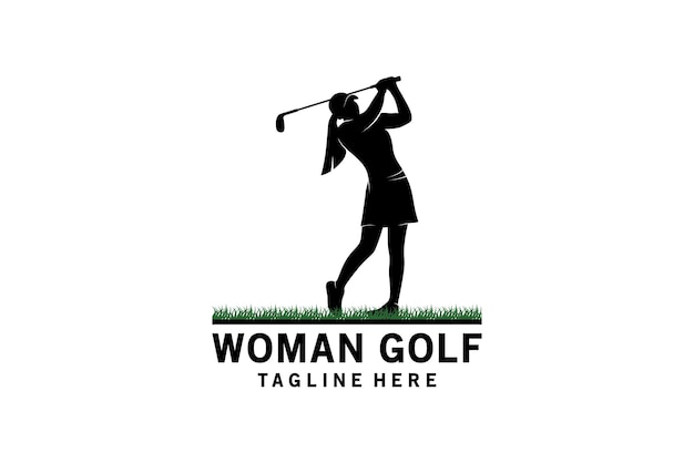 Woman golf sport logo design silhouette vector illustration of woman playing golf