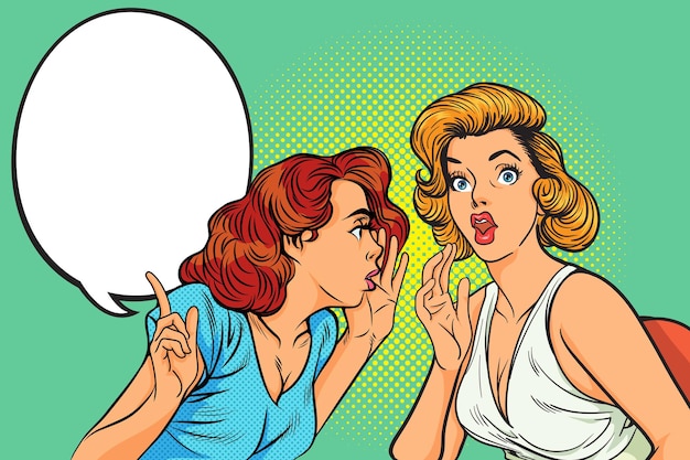 woman Gossip gesture background in comic retro pop art style.