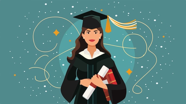 a woman in a graduation cap holding a diploma