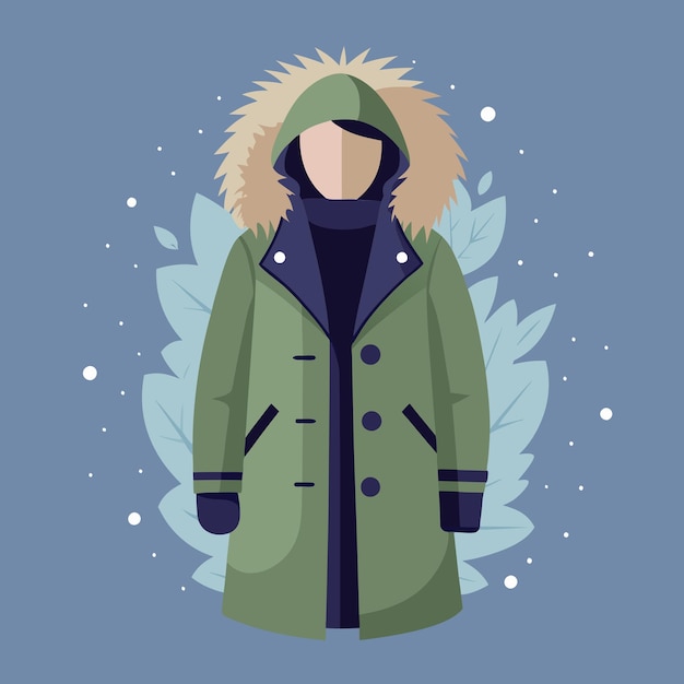 Vector a woman in a green coat with a snowflake on the top