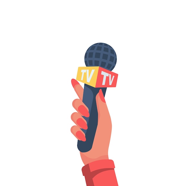 Vector woman in hand holding microphone tv