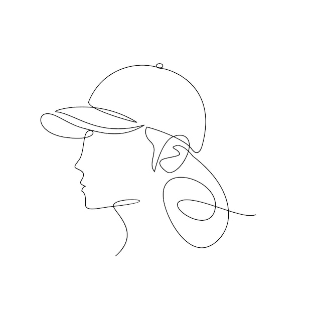 Woman hat cap one line drawing vector design