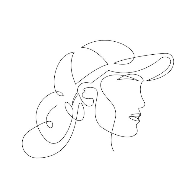 Woman hat cap one line drawing vector design