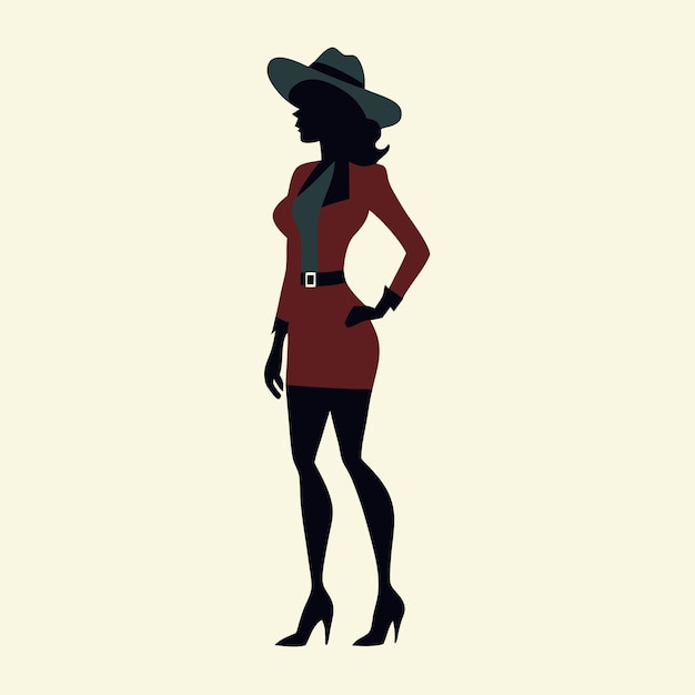 Vector a woman in a hat and a hat is standing in front of a yellow background