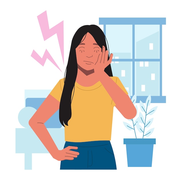 woman having headache period menstruation symptoms in flat illustration