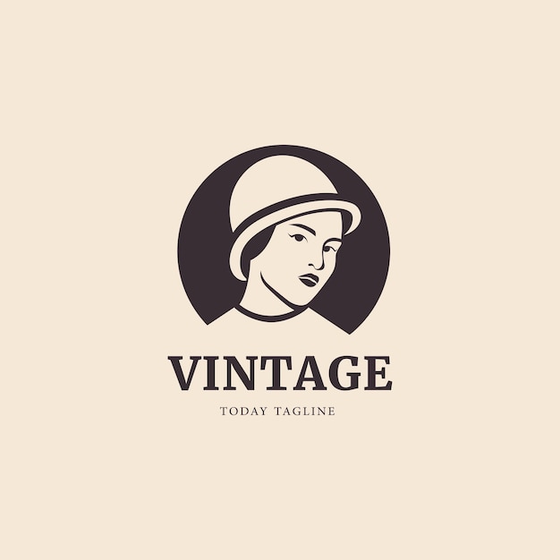 Woman head beauty vintage logo design vector graphic illustration