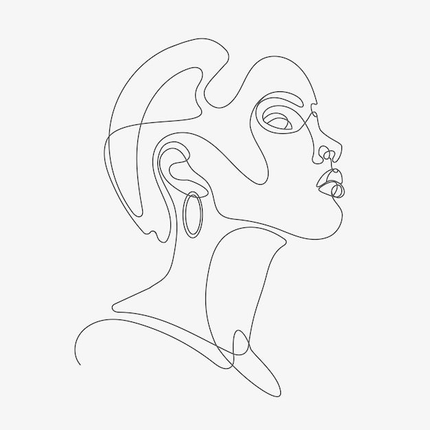 Woman head   lineart illustration One Line style drawing