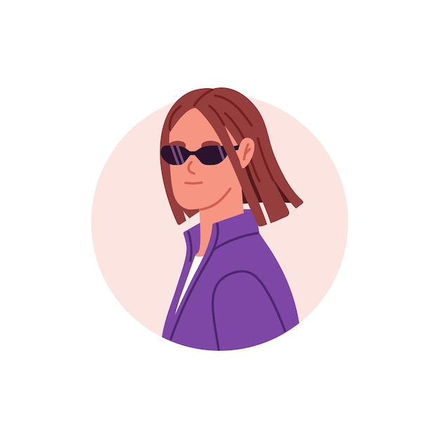 Woman head portrait Cool girl agent in sunglasses Face avatar for confidential secret user profile Female detective in sun glasses Flat vector illustration isolated on white background