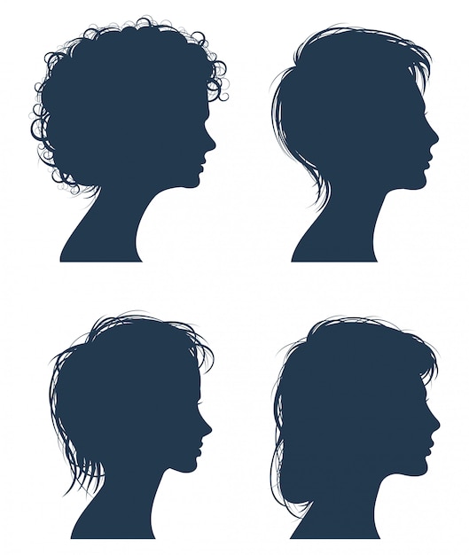 Woman head vector silhouettes