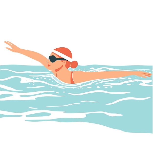 A woman in her 40s swimming in a pool