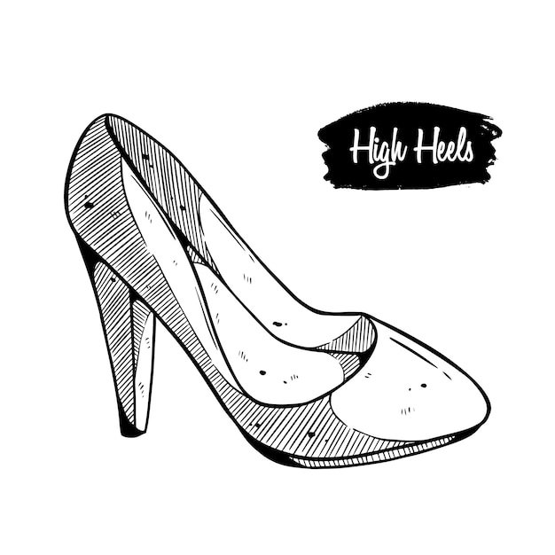 woman high heel shoe sketch engraving vector illustration Tshirt apparel print design