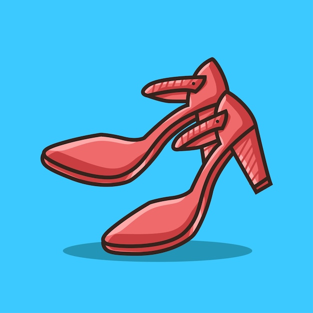 Woman High Heels in Colourful Cartoon Line Art Illustration