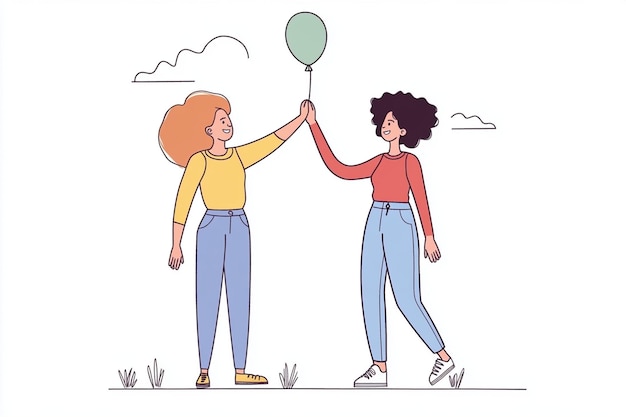 Woman HighFiving Friend Illustration