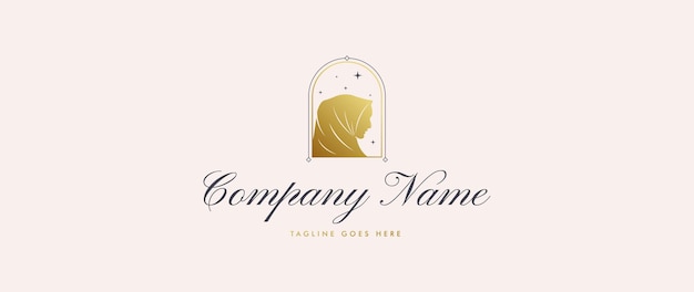 Woman in hijab logo in luxury gold color