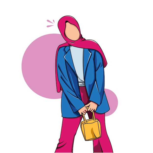 Vector a woman in hijab with a blue jacket on illustration