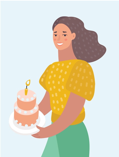 Woman hold birthday cake and celebrate