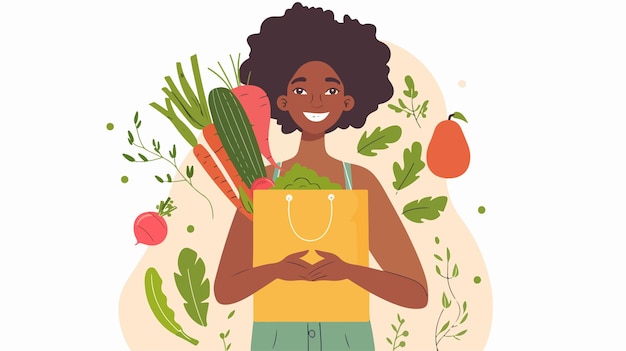 Vector a woman holding a box of vegetables with a smile on her face