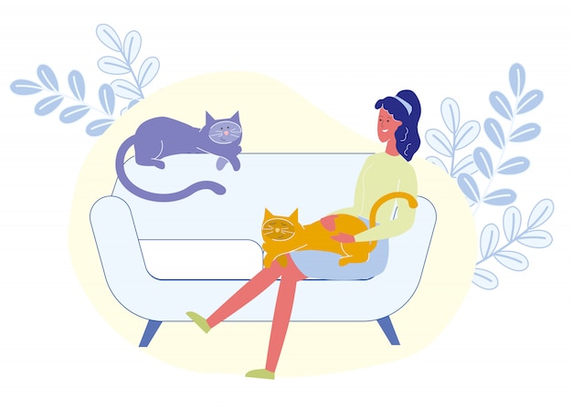 Woman Holding Cat on Knees Vector Illustration