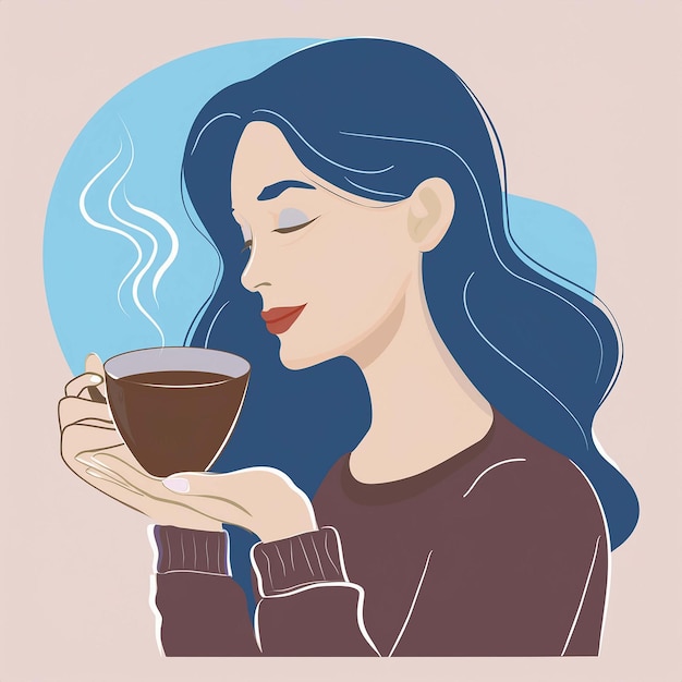 Vector a woman holding a cup of tea and a picture of a woman holding a hot tea