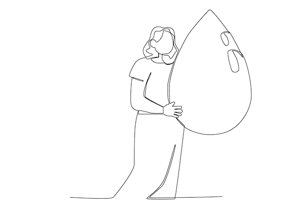 A woman holding a drop of water one line art