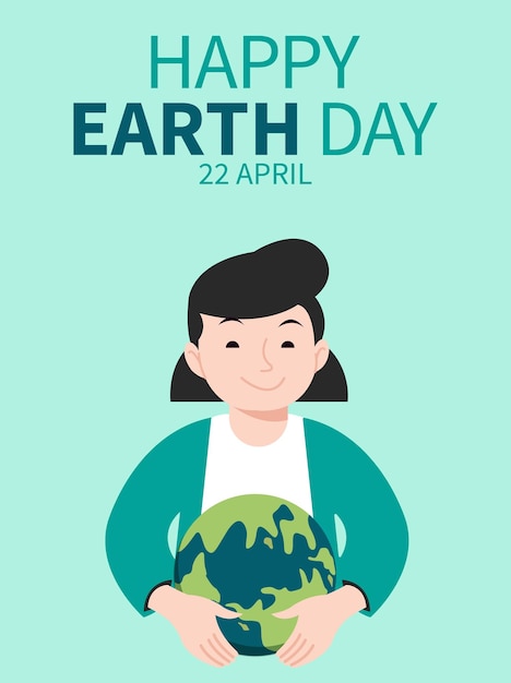 woman holding globe earth Earth day concept Earth day vector illustration Saving the planet