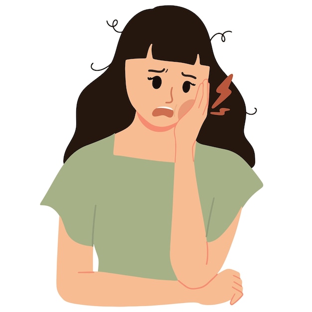 Woman holding her cheek while having toothache pain illustration